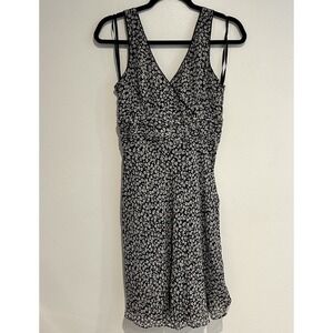 VTG Ann Taylor 100% Silk Black Ivory Sz 4P Summer Cocktail Dress 90s Y2K Fairy